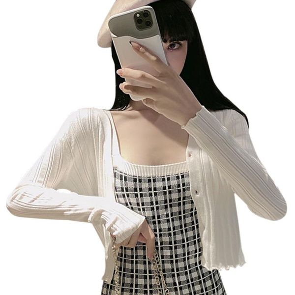 elegant short knitted cardigan spring women sweater fashion thin full sleeve casual button candy colors slim jumpers women's knits & te, White
elegant short knitted cardigan spring women sweater fashion thin full sleeve casual button candy colors slim jumpers women's knits & te, White