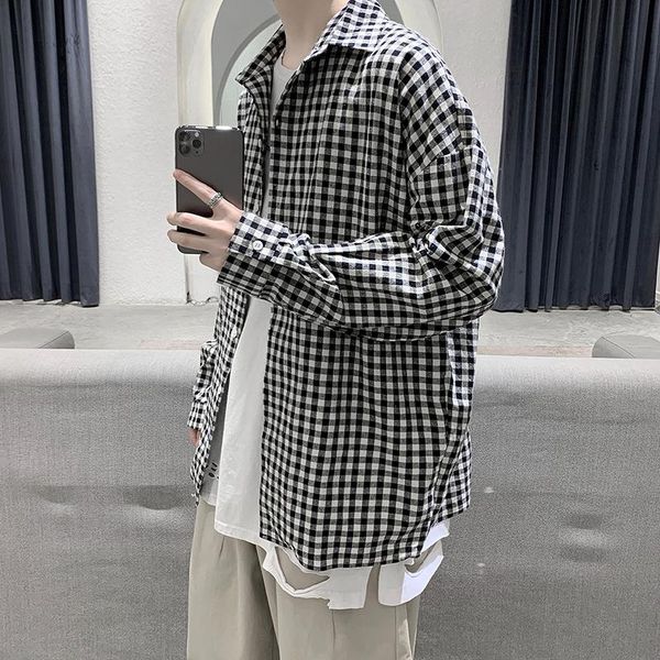 men's casual shirts plaid long-sleeved shirt korean version of the trend fashion all-match handsome loose sports lapel jacket 2021, White;black
men's casual shirts plaid long-sleeved shirt korean version of the trend fashion all-match handsome loose sports lapel jacket 2021, White;black