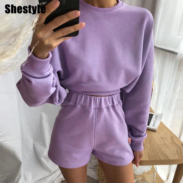shestyle purple casual streetwear high waist solid women set 2021 autumn loose hoodies shorts outfits two piecesby air, Black;white
shestyle purple casual streetwear high waist solid women set 2021 autumn loose hoodies shorts outfits two piecesby air, Black;white
