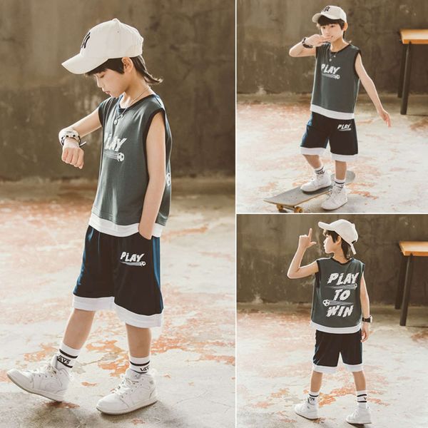 children's wear boys' suit summer fashion children's middle school vest shorts sleeveless korean sports, White
children's wear boys' suit summer fashion children's middle school vest shorts sleeveless korean sports, White