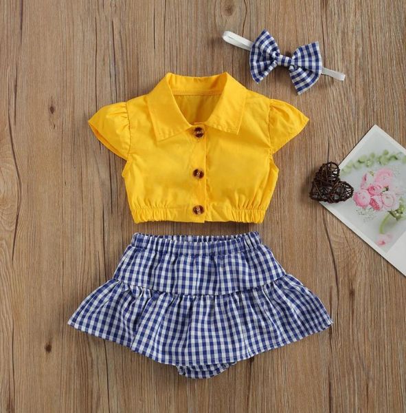 born baby summer set baby's lapel solid color shirt plaid skirt shorts hairband infants toddler girls sets clothing, White
born baby summer set baby's lapel solid color shirt plaid skirt shorts hairband infants toddler girls sets clothing, White