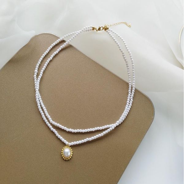 french style sweet pearl necklace fashion trendy personality double neckchain simple oval clavicle chain pendant necklaces, Silver
french style sweet pearl necklace fashion trendy personality double neckchain simple oval clavicle chain pendant necklaces, Silver