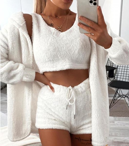 2021 winter fashion women three piece suit homewear plush solid color clothes sets lace up shorts cardigan loose coat plush set, Black;brown
2021 winter fashion women three piece suit homewear plush solid color clothes sets lace up shorts cardigan loose coat plush set, Black;brown