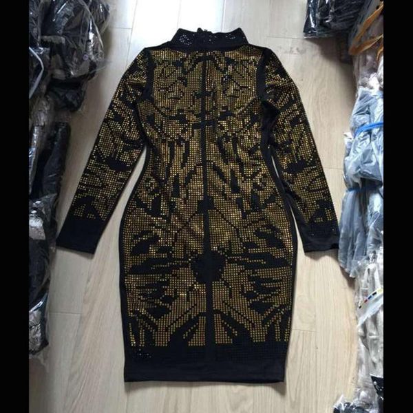 casual dresses est 2021 barocco designer runway dress women's long sleeve rhinestone diamonds embellished stretch bodycon, Black;gray