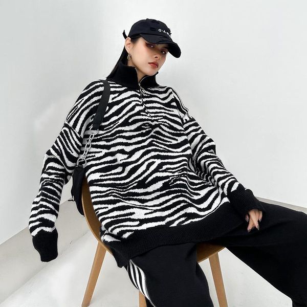 women's sweaters zebra striped women sweater 2021 spring zipper pullover casual plus size knitted coat loose black c399, White;black
women's sweaters zebra striped women sweater 2021 spring zipper pullover casual plus size knitted coat loose black c399, White;black