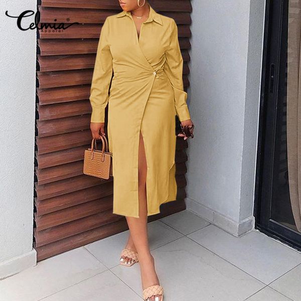 dresses celmia women lapel wrap shirt fashion high waist split hem midi dress casual long sleeve office work vestidos 5xl, Black;gray
dresses celmia women lapel wrap shirt fashion high waist split hem midi dress casual long sleeve office work vestidos 5xl, Black;gray