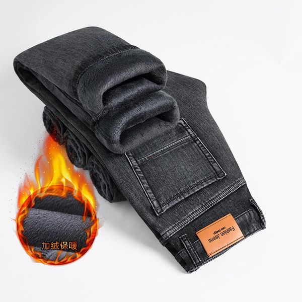 men's jeans winter gray fleece men business casual regular fit stretch denim pants thicken warm trousers male brand, Blue
men's jeans winter gray fleece men business casual regular fit stretch denim pants thicken warm trousers male brand, Blue