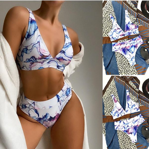 women's swimwear irregular ink painting ring summer set women ladies split creative decoration hanging neck bikini swimsuit, White;black
women's swimwear irregular ink painting ring summer set women ladies split creative decoration hanging neck bikini swimsuit, White;black