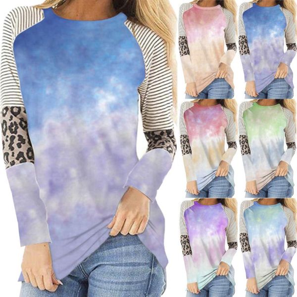 women casual die-dye t-shirt leopard patchwork long sleeve spring autumn famale tees loose female women's, White
women casual die-dye t-shirt leopard patchwork long sleeve spring autumn famale tees loose female women's, White