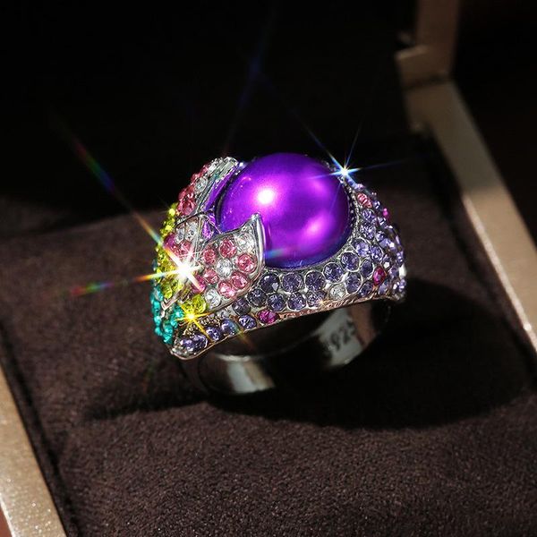 wedding rings luxury female rainbow crystal stone ring charm silver color for women trendy bride purple pearl engagement, Slivery;golden 
wedding rings luxury female rainbow crystal stone ring charm silver color for women trendy bride purple pearl engagement, Slivery;golden