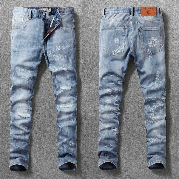 men's jeans american streetwear fashion retro light blue slim fit ripped for printed designer hip hop denim punk pants iac4
men's jeans american streetwear fashion retro light blue slim fit ripped for printed designer hip hop denim punk pants iac4