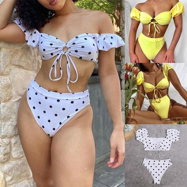women's swimwear 2-piece polka-dot printing front umbilical strapless high-cut tube bikini set, White;black
women's swimwear 2-piece polka-dot printing front umbilical strapless high-cut tube bikini set, White;black
