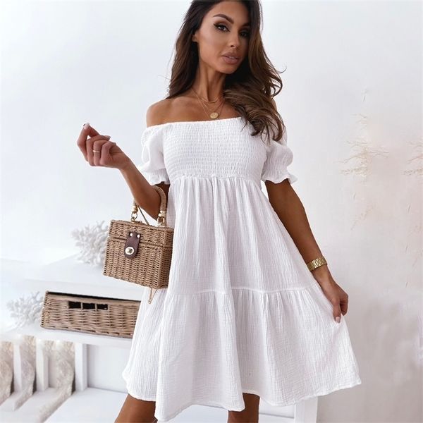 women backless mini dress summer fashion lady slash neck white puff sleeve big swing party beach dresses casual robe femme 220314, Black;gray
women backless mini dress summer fashion lady slash neck white puff sleeve big swing party beach dresses casual robe femme 220314, Black;gray