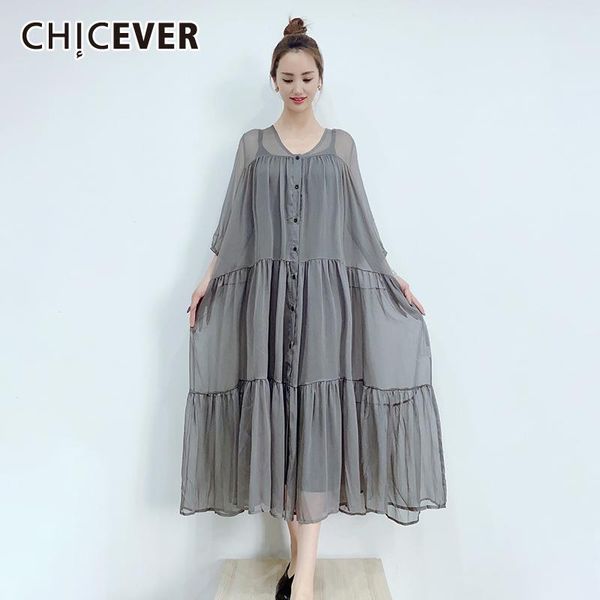 casual dresses chicever solid dress for women v neck three quarter sleeve single breasted loose female fashion clothing 2021, Black;gray
casual dresses chicever solid dress for women v neck three quarter sleeve single breasted loose female fashion clothing 2021, Black;gray