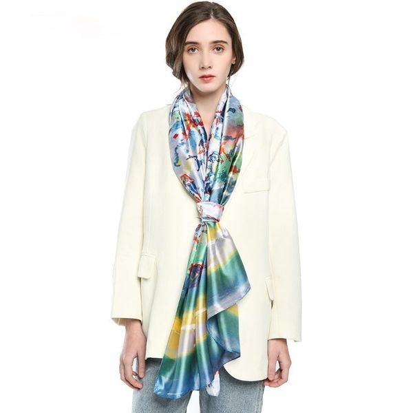 scarves spring autumn women's long silk scarf shawl satin wrap stitching design outdoor decoration multifunctional hijab, Blue;gray
scarves spring autumn women's long silk scarf shawl satin wrap stitching design outdoor decoration multifunctional hijab, Blue;gray