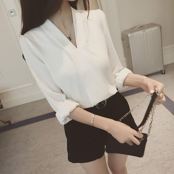 women's blouses & shirts spring and autumn slender v-collar blouse women pure long sleeves office lady's shirt, White
women's blouses & shirts spring and autumn slender v-collar blouse women pure long sleeves office lady's shirt, White