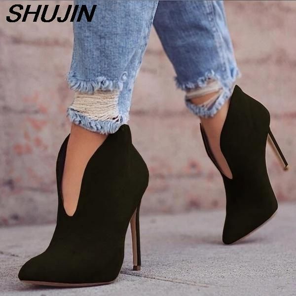 boots shujin women 2021 autumn v-neck high heels ankle shoes leather booties feminina woman wedding party, Black
boots shujin women 2021 autumn v-neck high heels ankle shoes leather booties feminina woman wedding party, Black