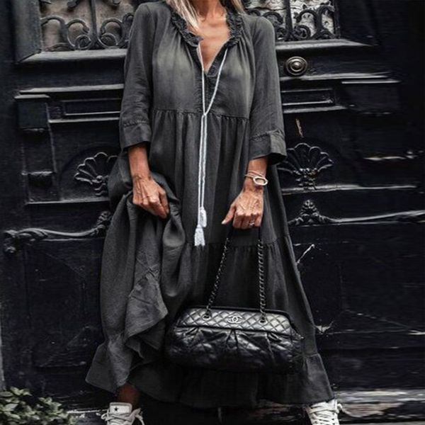 dresses autumn vintage solid denim women elegant ruffle v-neck party es female casual fashion long sleeve vestidos vhzg c485, Black;gray
dresses autumn vintage solid denim women elegant ruffle v-neck party es female casual fashion long sleeve vestidos vhzg c485, Black;gray
