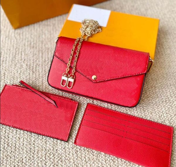2021 luxury fashion brand three-piece wallet embossed letter flower leather bag chain shoulder portable mini card holder with original box w, Red;black
2021 luxury fashion brand three-piece wallet embossed letter flower leather bag chain shoulder portable mini card holder with original box w, Red;black
