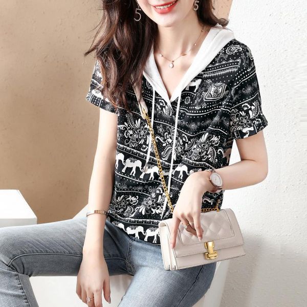 women's t-shirt short sleeve hooded chiffon for 2021 summer product elegant temperament thin loose, White
women's t-shirt short sleeve hooded chiffon for 2021 summer product elegant temperament thin loose, White