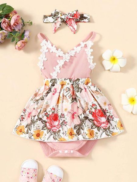 baby floral print appliques combo bodysuit dress with headband she, Red;yellow
baby floral print appliques combo bodysuit dress with headband she, Red;yellow