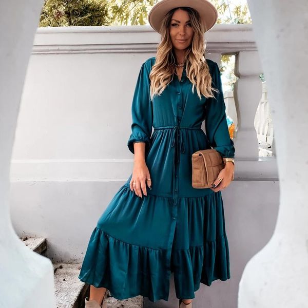 casual dresses women elegant satin dress vintage buttons drawstring v-neck lantern sleeve slip long solid cupcake lady autumn 2021, Black;gray
casual dresses women elegant satin dress vintage buttons drawstring v-neck lantern sleeve slip long solid cupcake lady autumn 2021, Black;gray