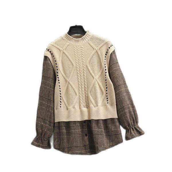 women's sweaters autumn winter women oversized lantern sleeve retro vintage checkered plaid knitting lady tide pullovers lx0071, White;black
women's sweaters autumn winter women oversized lantern sleeve retro vintage checkered plaid knitting lady tide pullovers lx0071, White;black