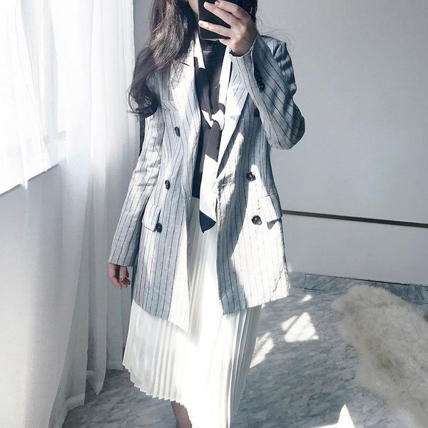 women's suits & blazers retro women slim stripped working suit long sleeve double breasted ramie coat 2021 autumn lady office jackets o, White;black
women's suits & blazers retro women slim stripped working suit long sleeve double breasted ramie coat 2021 autumn lady office jackets o, White;black