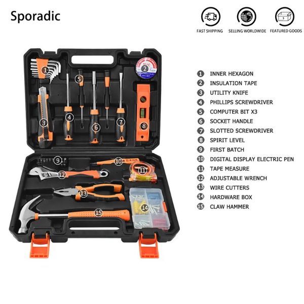 hand tool set with plastic toolbox measuring level wire stripper screwdriver knife for household woodworking repair hardware kit professiona 
hand tool set with plastic toolbox measuring level wire stripper screwdriver knife for household woodworking repair hardware kit professiona