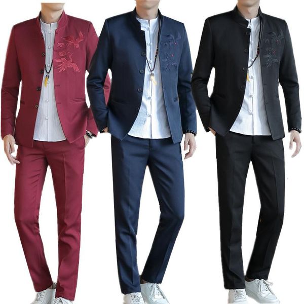 men's suits & blazers pure color men business black navy red white chinese style mens suit 2piece fashion stand-up collar wedding for m, White;black
men's suits & blazers pure color men business black navy red white chinese style mens suit 2piece fashion stand-up collar wedding for m, White;black