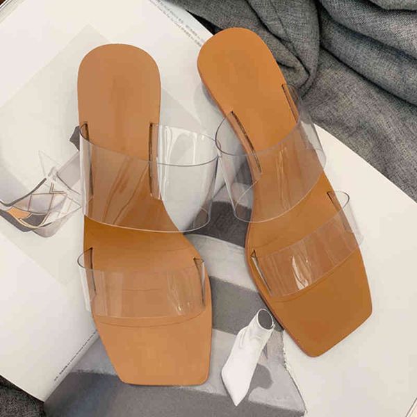 sandals summer clear pvc square toe ladies shoes transparent crystal round ball heel slippers women fashion design 5fcg, Black
