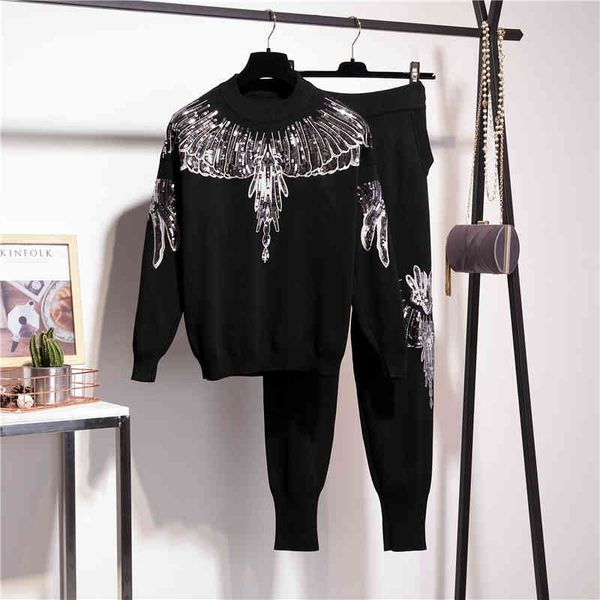 women's two piece pants black knitted outfits women 2pc tracksuit handwork sequin pullover sweater pencil set female loose knittin, White
women's two piece pants black knitted outfits women 2pc tracksuit handwork sequin pullover sweater pencil set female loose knittin, White