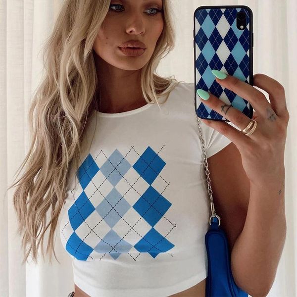 women's t-shirt 90s aesthetic argyle plaid print women summer short sleeve cropped tees e-girl kawaii graphic cute y2k streetwear, White
women's t-shirt 90s aesthetic argyle plaid print women summer short sleeve cropped tees e-girl kawaii graphic cute y2k streetwear, White