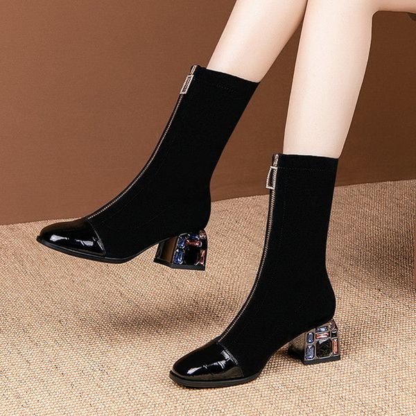 elastic short boots woman mid calf boots rhinestone heel women autumn shoes square toe female footware front zipper black
elastic short boots woman mid calf boots rhinestone heel women autumn shoes square toe female footware front zipper black