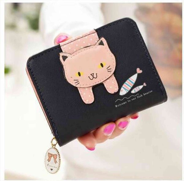 women cute cat wallet small zipper girl brand designed pu coin purse female card holder billetera, Red;black
women cute cat wallet small zipper girl brand designed pu coin purse female card holder billetera, Red;black