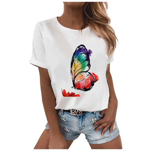 women's t-shirt t shirt casual summer fun butterfly print fashion loose short-sleeved camisetas de mujer crop clothes, White
women's t-shirt t shirt casual summer fun butterfly print fashion loose short-sleeved camisetas de mujer crop clothes, White
