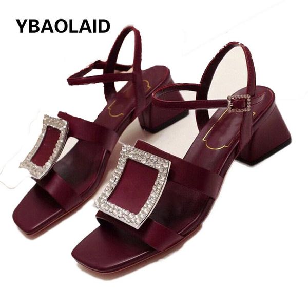 sandals vintage wine red crystal square buckle thick heel summer temperament cowhide toe open high, Black
sandals vintage wine red crystal square buckle thick heel summer temperament cowhide toe open high, Black