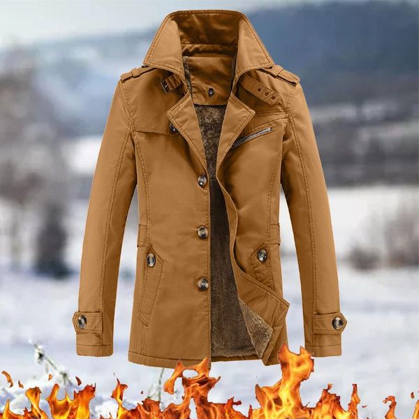 men's trench coats jacket autumn&winter solid color turndown collar long sleeved single-breasted windproof thick male coat, Tan;black
men's trench coats jacket autumn&winter solid color turndown collar long sleeved single-breasted windproof thick male coat, Tan;black
