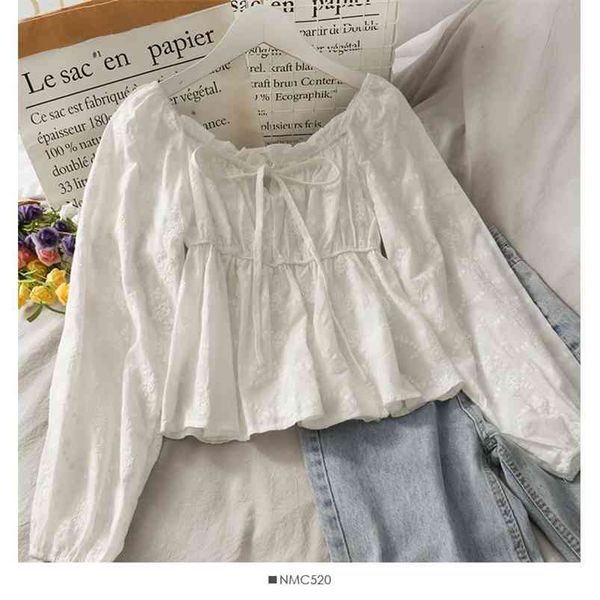 women's spring autumn shirt korean the white embroidered bow tie short loose and thin long-sleeved blouse gx844 210507
women's spring autumn shirt korean the white embroidered bow tie short loose and thin long-sleeved blouse gx844 210507
