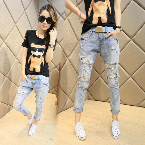 women's jeans woman high waist hole harem pants korean style solid lace-patchwork pearls loose casual women ankle-length 2021, Blue
women's jeans woman high waist hole harem pants korean style solid lace-patchwork pearls loose casual women ankle-length 2021, Blue