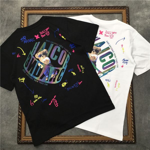 summer 3m reflective letter bear print couple t-shirt men and women pure cotton loose short-sleeved tee, White;black
summer 3m reflective letter bear print couple t-shirt men and women pure cotton loose short-sleeved tee, White;black