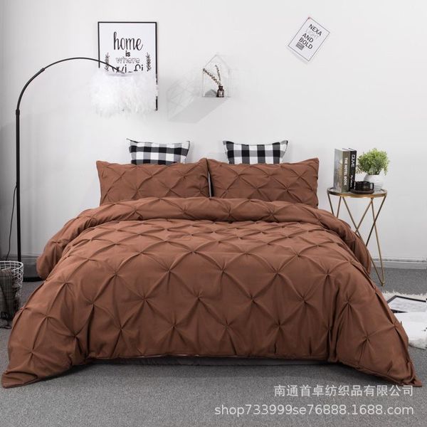 bedding sets 2/3pcs advanced pure brown wrinkle point design polyester princess noble style duvet cover pillowcases oceania