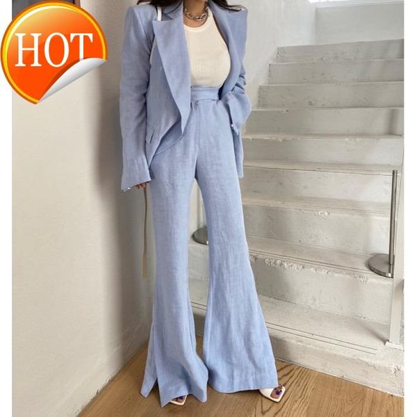 south korea lapel cross waist thin suit flared split pants set women's & capris, Black;white
south korea lapel cross waist thin suit flared split pants set women's & capris, Black;white