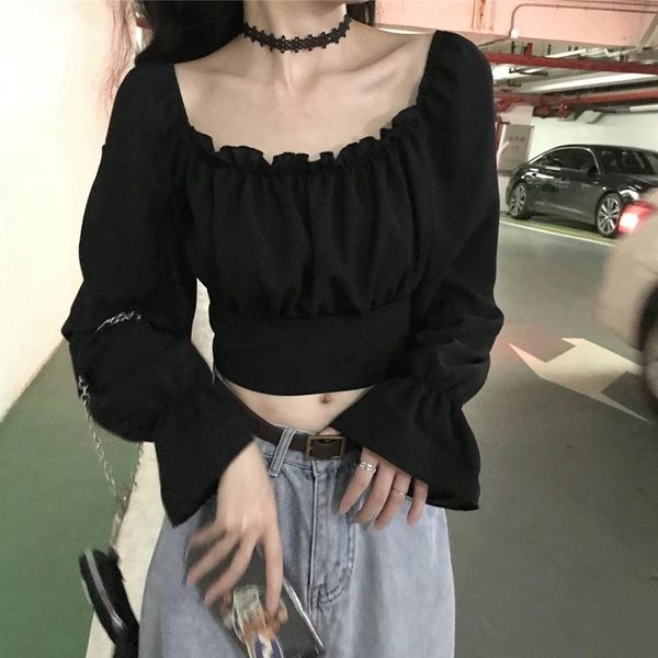 women's t-shirt zoki black long-sleeve square collar design back tie crop goth clothes street wear fashion summer, White
women's t-shirt zoki black long-sleeve square collar design back tie crop goth clothes street wear fashion summer, White
