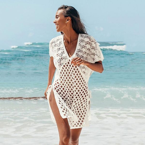 women's swimwear women lace beach cover up dress 2021 solid color hollow out loose bikini smock swimsuit blouse, White;black
women's swimwear women lace beach cover up dress 2021 solid color hollow out loose bikini smock swimsuit blouse, White;black