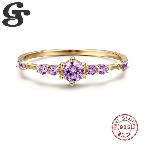 cluster rings gs light luxury finger purple gem zircon 925 sterling silver women fine jewelry charming delicate understated boho anillos1, Golden;silver