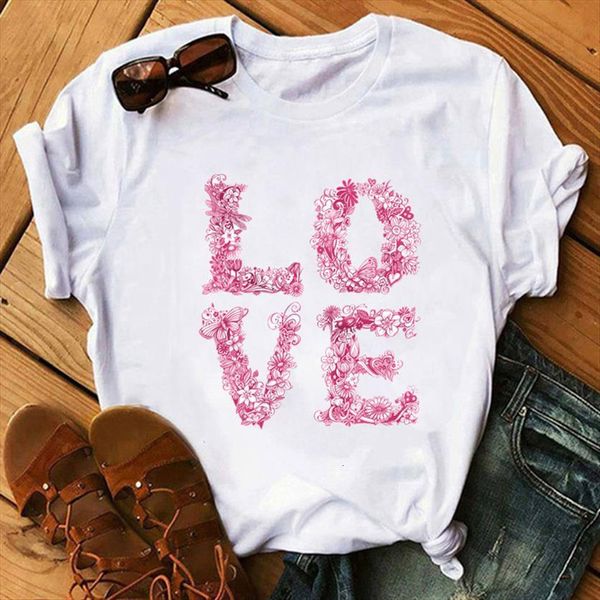 love flower graphic print valentines womens t shirt day clothes tee, White 
love flower graphic print valentines womens t shirt day clothes tee, White