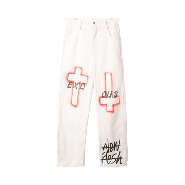 men's jeans cross graffiti straight pants hip hop novel baggy women streetwear wide leg trousers denim cargo, Blue
men's jeans cross graffiti straight pants hip hop novel baggy women streetwear wide leg trousers denim cargo, Blue