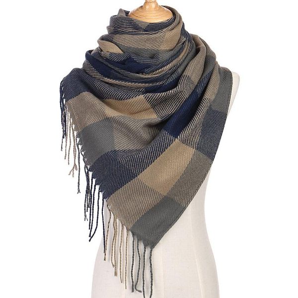 scarves cashmere plaid scarf shawl autumn and winter neck bandana pashmina with tassel female luxury wrap, Blue;gray