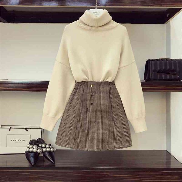 fall winter lazy wind turtleneck oversize knitted sweater and high waist patchwork lattice skirt 2 piece sets women, Gray
fall winter lazy wind turtleneck oversize knitted sweater and high waist patchwork lattice skirt 2 piece sets women, Gray